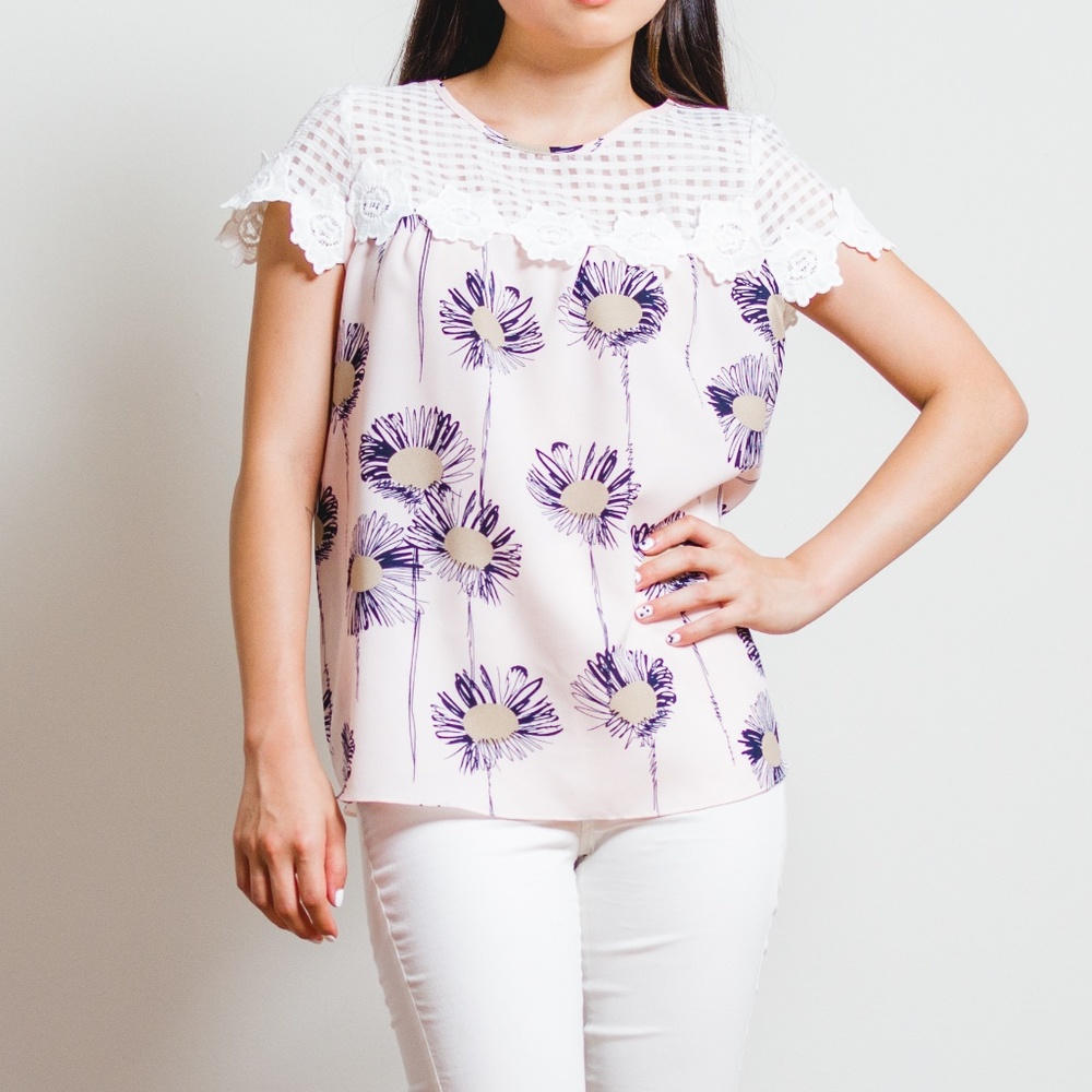 Sunflower Lace Yoke  Blouse